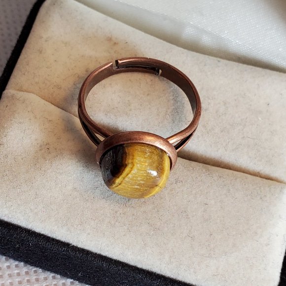 Bronze Tone Adjustable Tiger's Eye Ring Artisan - Picture 3 of 3